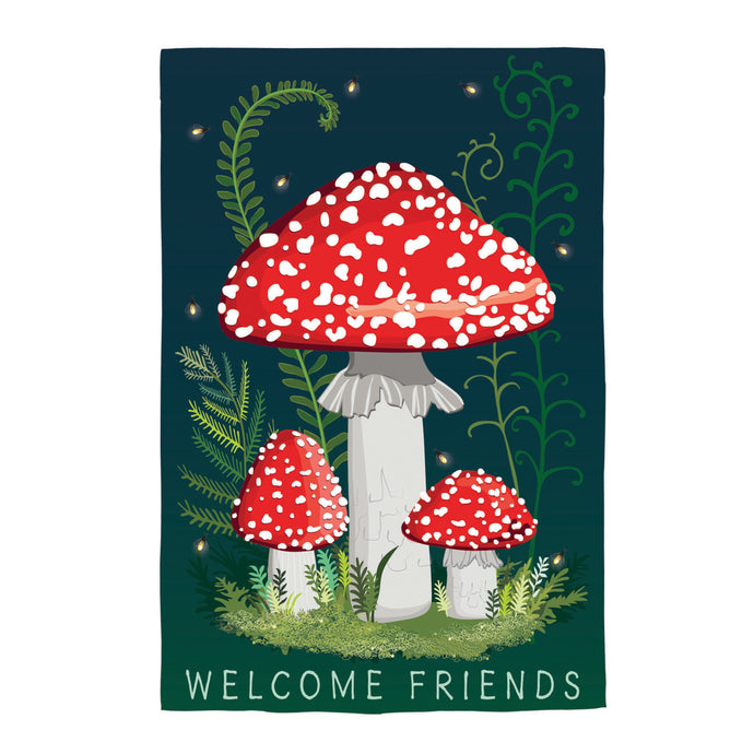 Garden Flag | Welcome Friends Mushroom Garden Linen Garden Flag