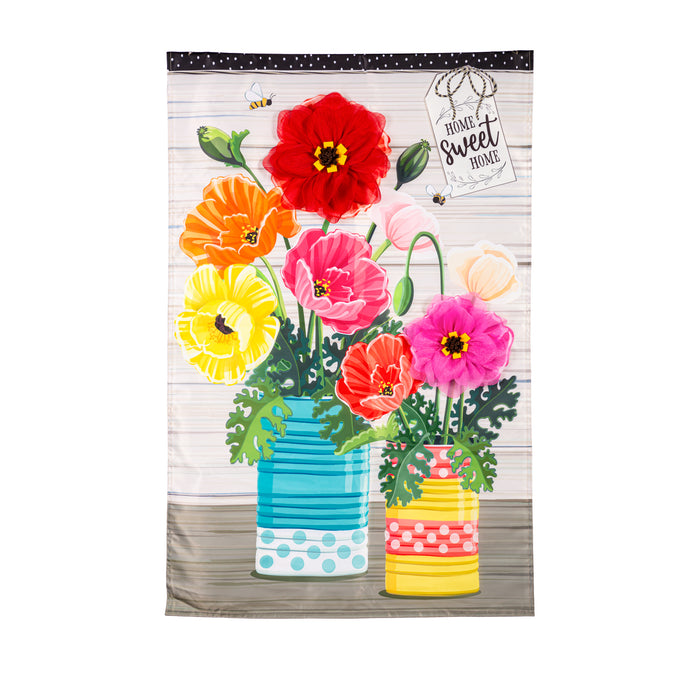 Large Flag | Poppies and Painted Cans Applique House Flag
