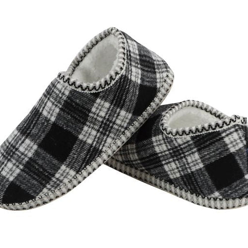 Snoozies Women's Cozy Plaid Cabin Bootie Black/White SMALL