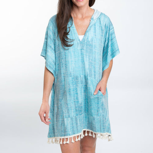 Naomi Hooded Poncho Cover Up Jet One Size - Blue