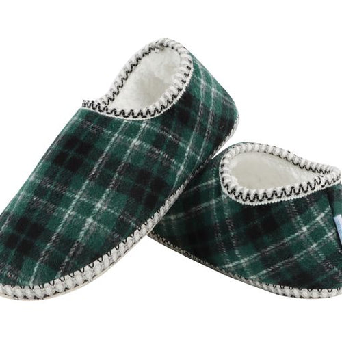 Snoozies Women's Cozy Plaid Cabin Bootie Green/Black SMALL