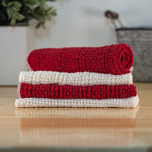 100% Cotton Old Fashion Dishcloths | Set of 4: 2 Red, 2 Natural