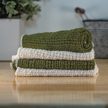 100% Cotton Old Fashion Dishcloths | Set of 4: 2 Green, 2 Natural