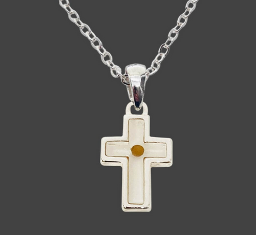 Cross Shaped Mustard Seed Petite Pendant Cable Chain Necklace