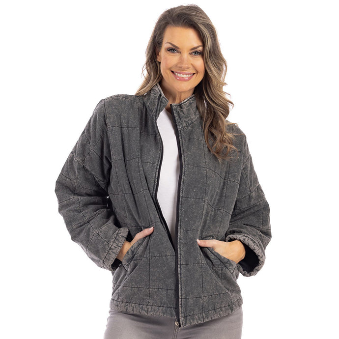 Charcoal Garment Washed Quilted Jacket M