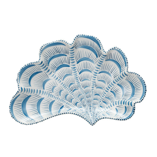 Hand-Painted Stoneware Shell Shaped Plate Blue