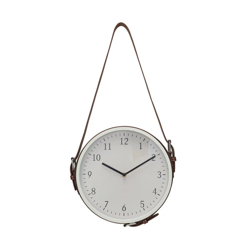Plastic Hanging Wall Clock w/ Adjustable Leather Strap