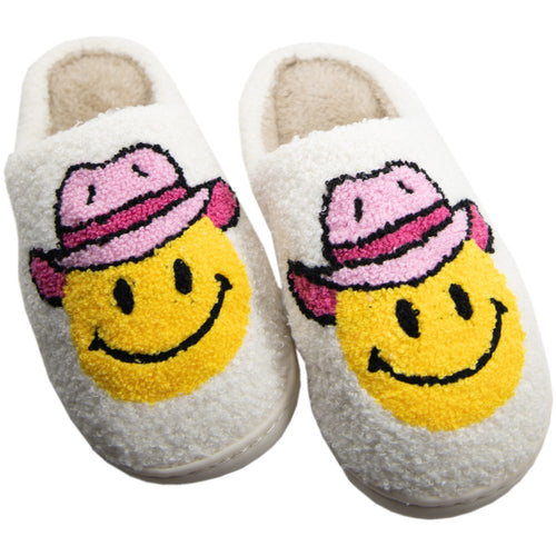 Pink Cowgirl Hat Fuzzy Slippers L/XL