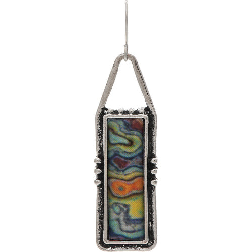 Silver Abstract Painted Bar Earring