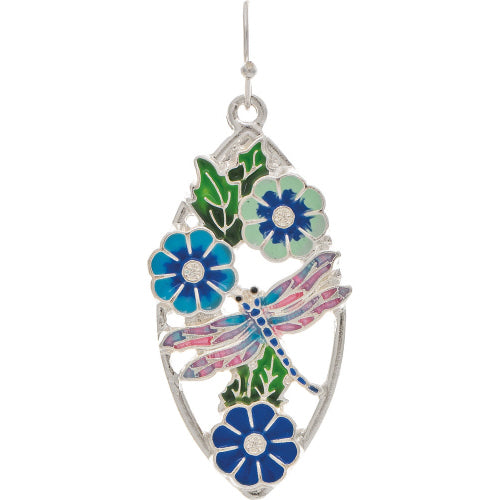 Silver Blue Multicolor Dragonfly Mosaic Earring