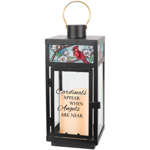 Cardinals Appear Stained Glass Top Lantern